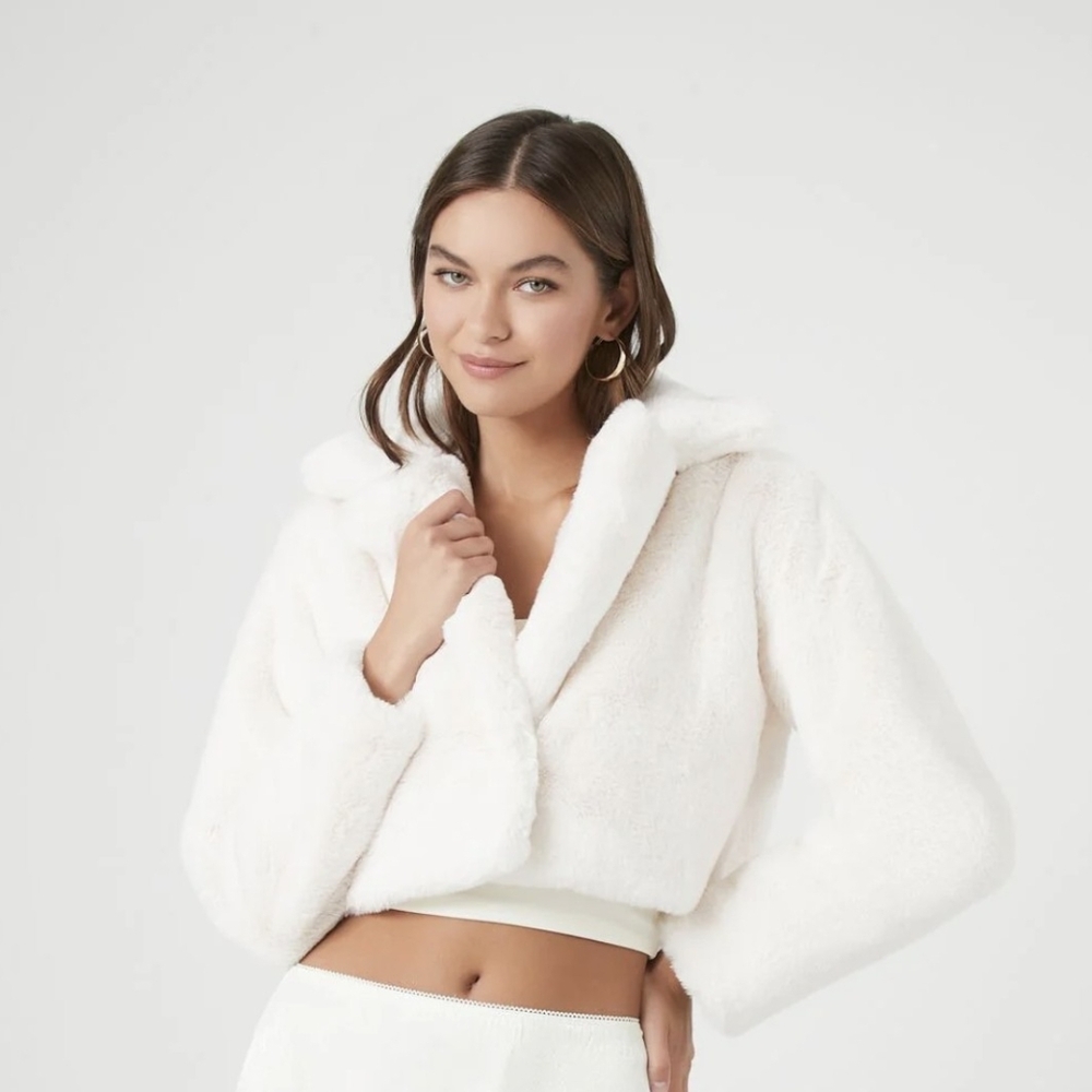 Forever 21 Cream Teddy Cropped  Jacket